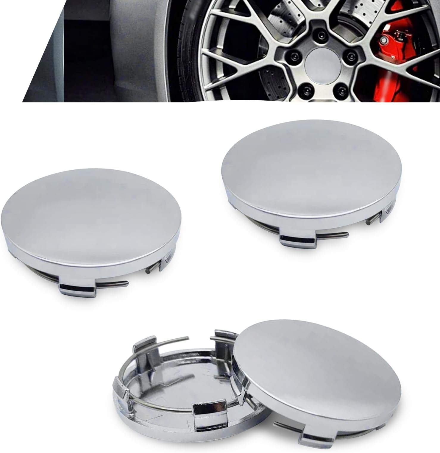4 PCS Car Wheel Hub Center Cap, 2.36 Inches Outer Diameter 2.2 Inches Inner Diameter Car Wheel Hub Cover, Curved Snap-in Wheel Hub Decorative Cover, Universal for Most Cars (Silver)
