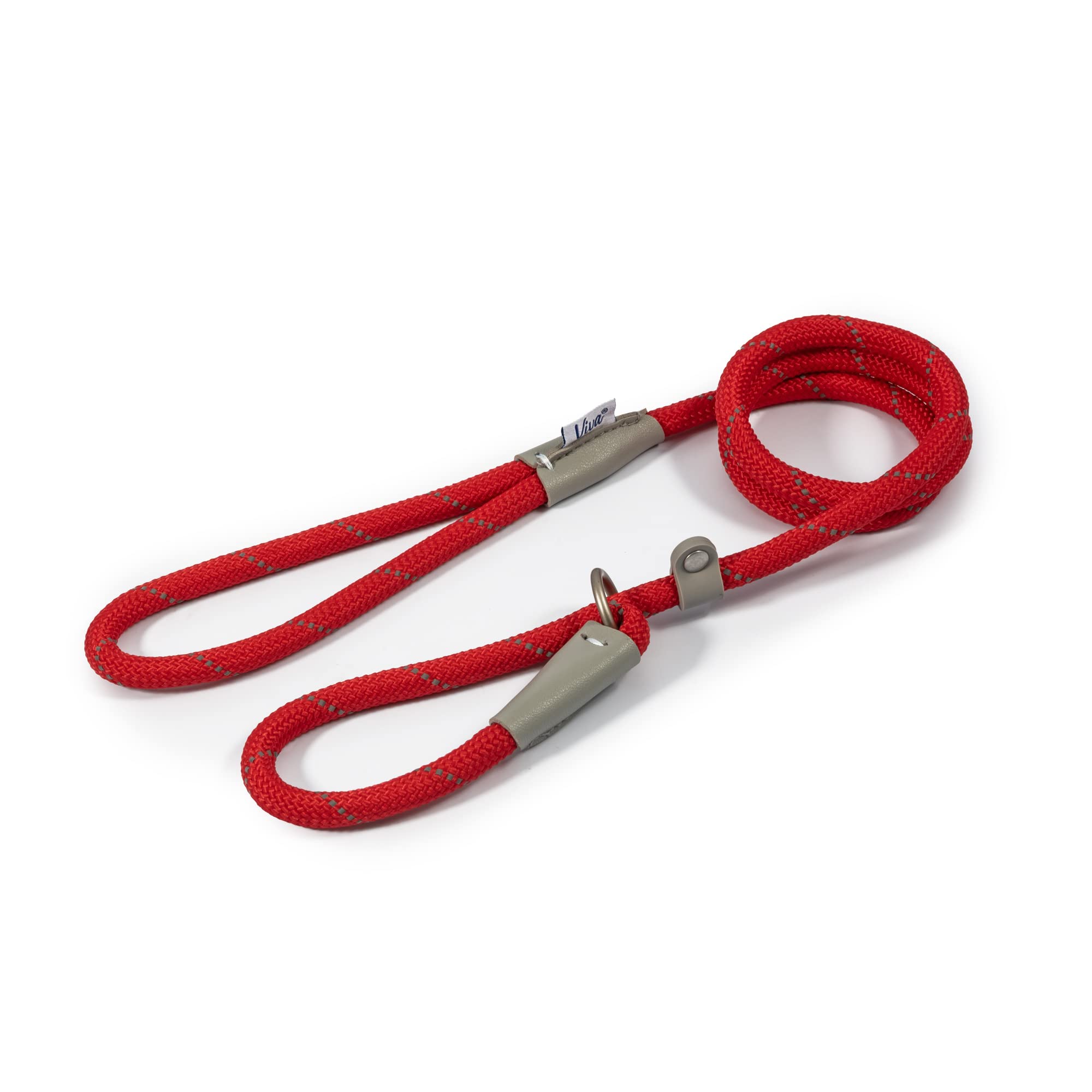 Ancol Viva Reflective Rope and Leather Slip Dog Lead - Red - Lightweight Weatherproof Durable Puppy Training Accessory - 1.2m x 10mm