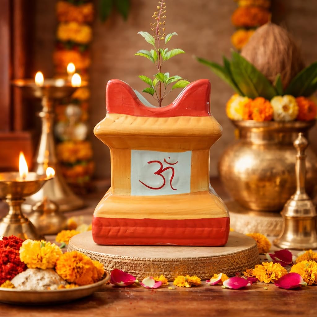Small Tulsi Ceramic Pot - Multicolor, FREE SHIPPING -1