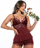Baby Doll de Poliamida Rendado, Conjunto de Pijama Feminino, Camisola e Short, Lingerie Sensual