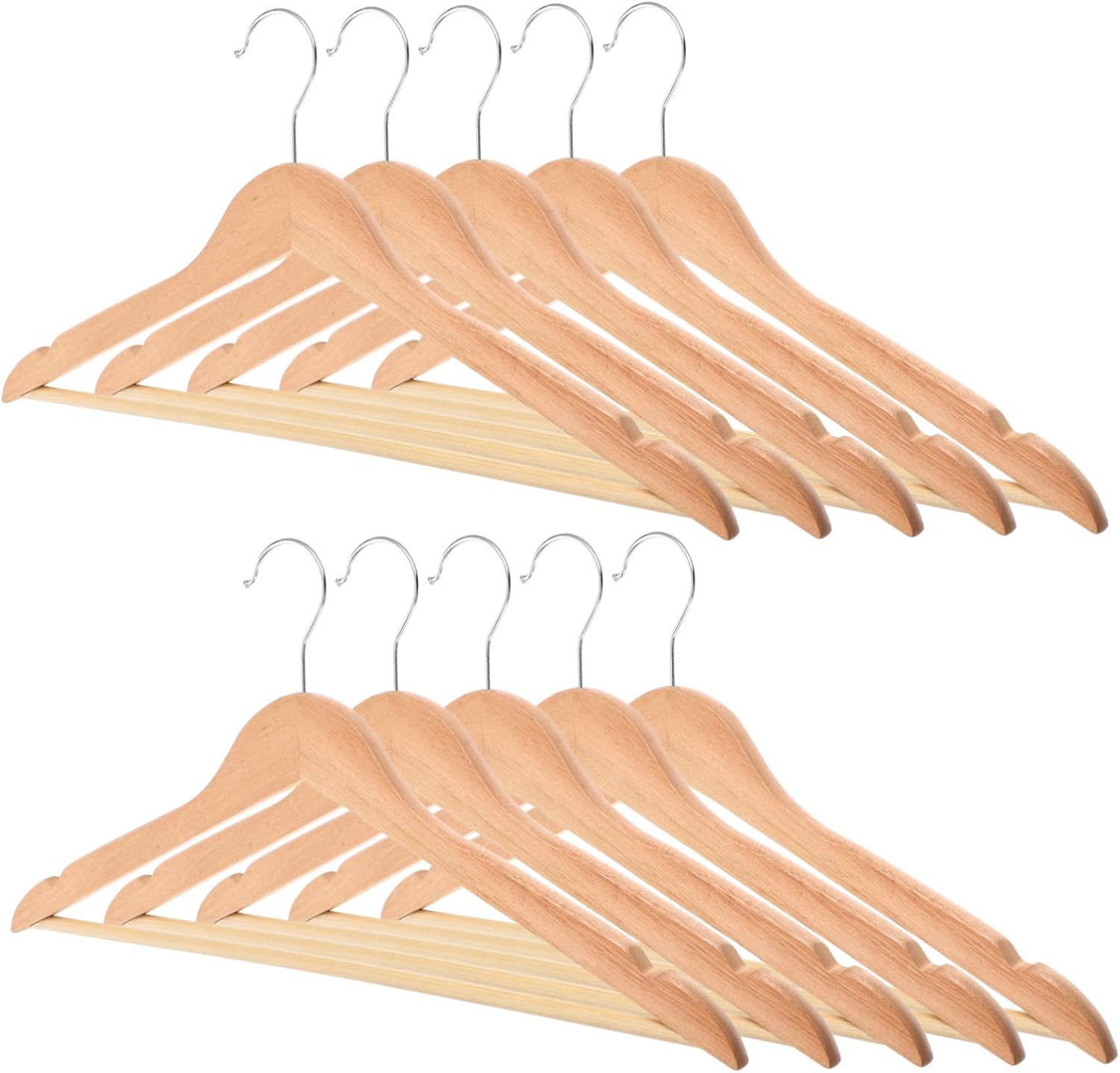 ABOOFAN 10pcs Wooden Hangers with Clips Non Slip Shoulder Design for Coats and Pants Multifunctional Decorative Hanger for Closet Storage and Clothes Drying Natural Solid