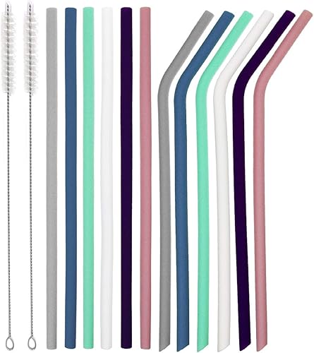 Senneny Juego de 12 pajitas de silicona para beber de 30 y 20 onzas, popotes de silicona reutilizables, sin BPA, extra largas con cepillos de