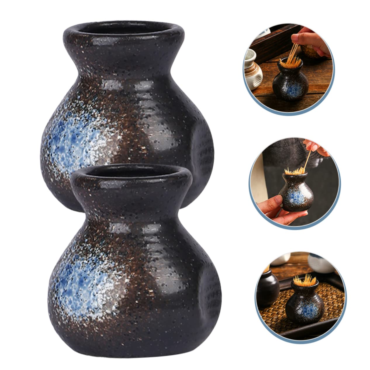 OFFSCH 2pcs Ceramic Toothpick Holder Japanese Style Rustic Toothpick Dispenser for Home Decoration Compact Design for Restaurants and