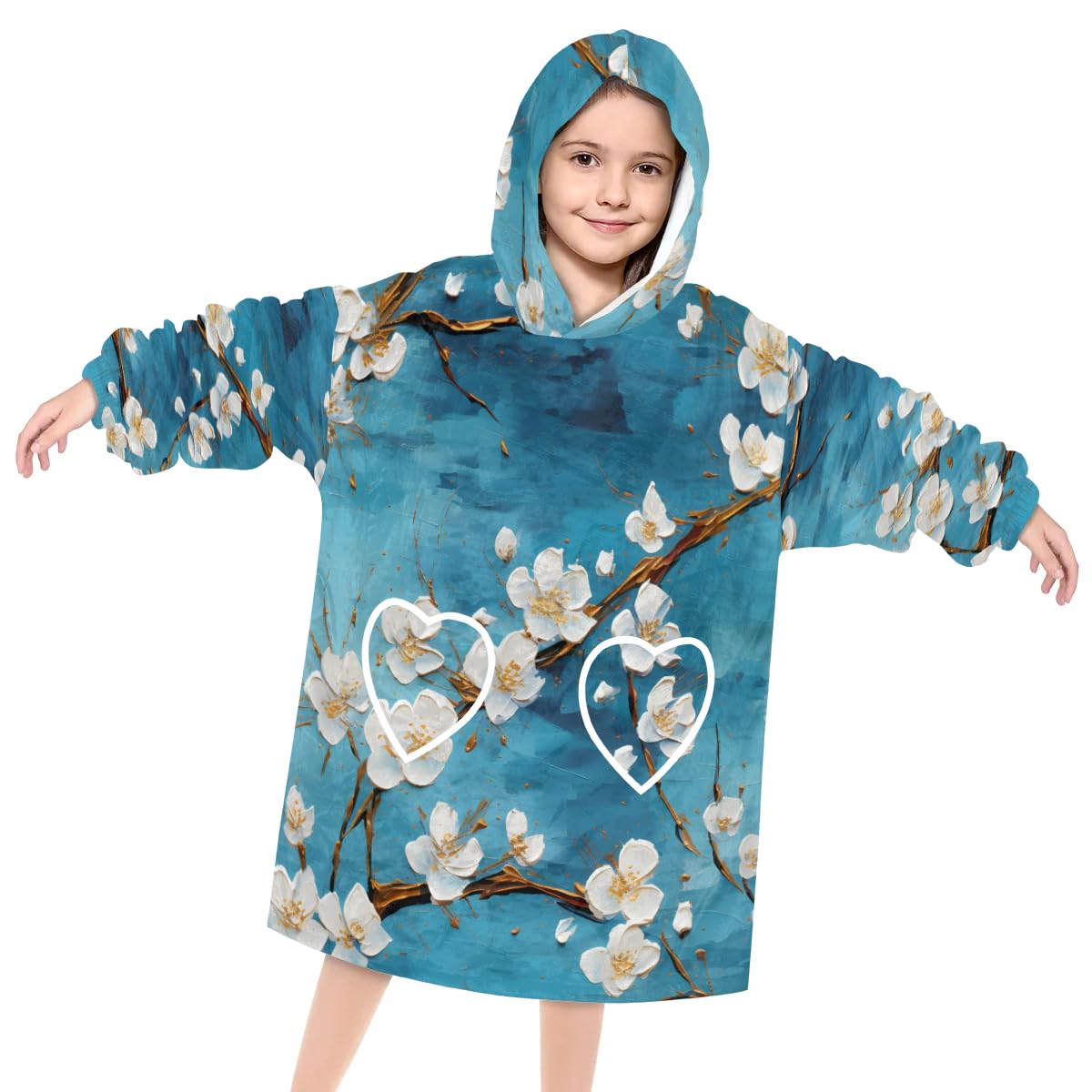 Pardick Wearable Blanket Hoodie for Kids, Watercolor Cherry Fleece Sweatshirt Blanket Oversized Blanket Sweatshirt with Pocket Flannel Warm Hooded Blanket 6-10 Year Old Girl Boy Gift, One Size