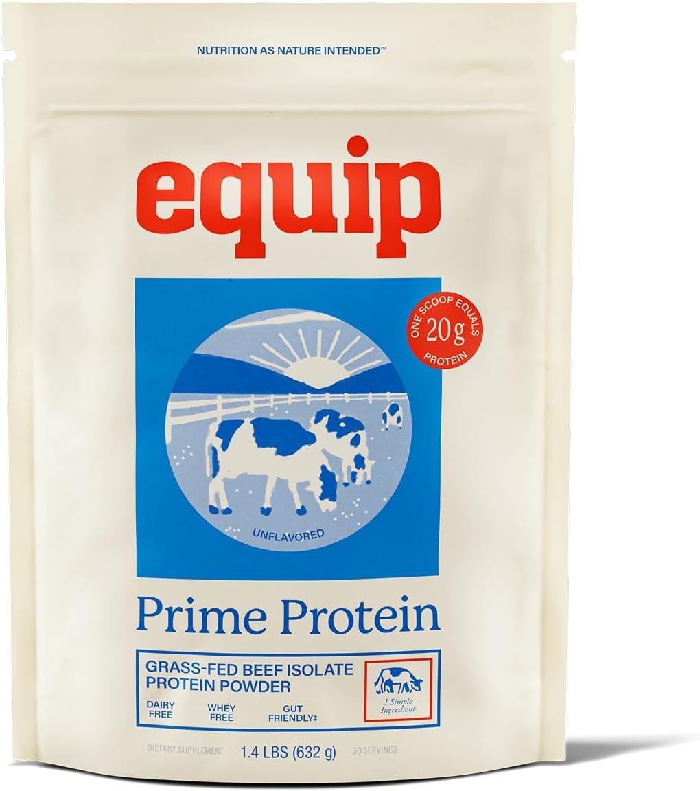 Equip Foods Prime Protein Powder | Clean, Grass Fed Beef Protein Powder | Carnivore Protein Isolate | Paleo, Keto Friendly | Gluten & Dairy Free | Helps Build & Repair Tissue | 30 Servings, Unflavored