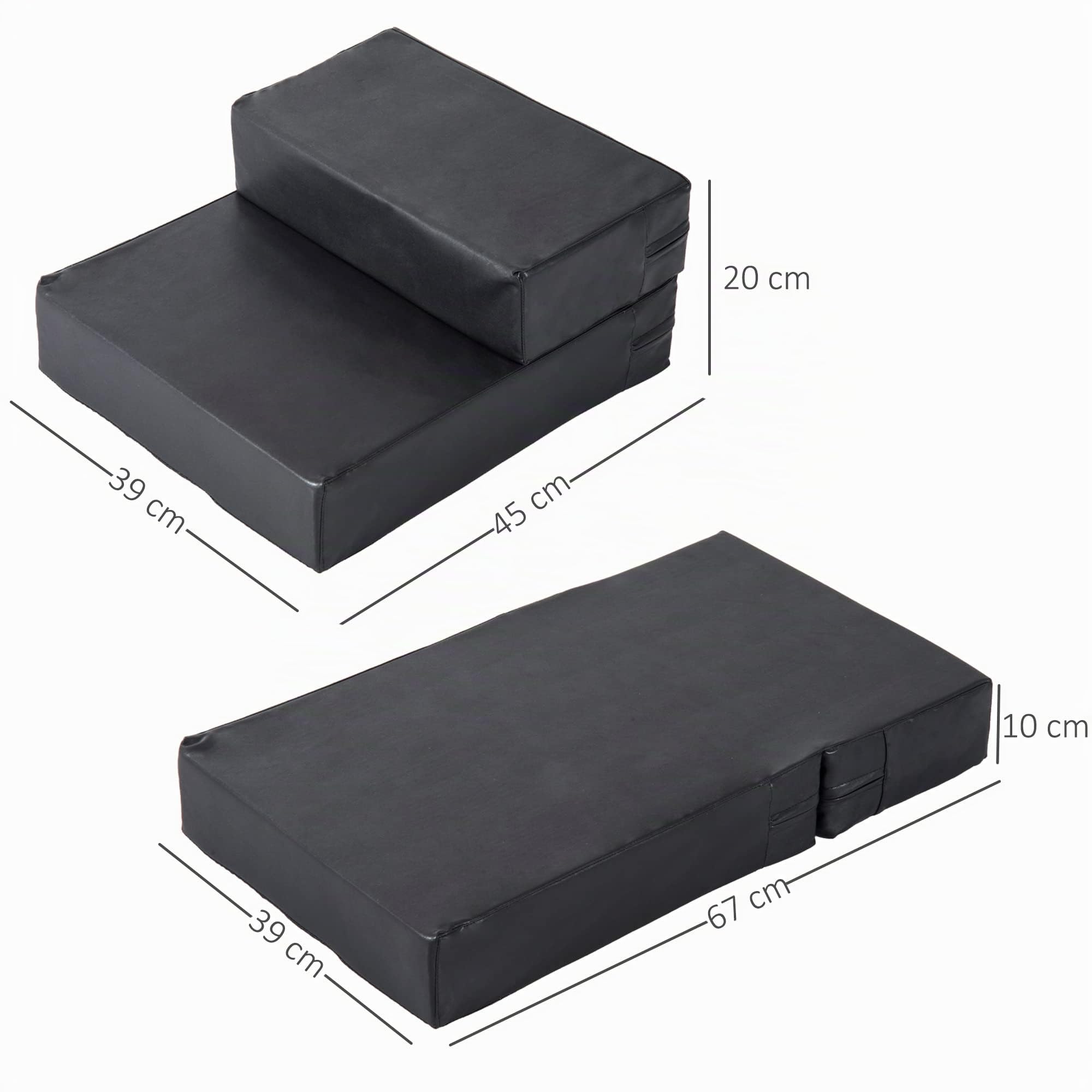 PawHut Scaletta per Cani a 2 Gradini con Cuscino, Scala per Cani in PU e Gommapiuma, 67x39x10 cm, Nero