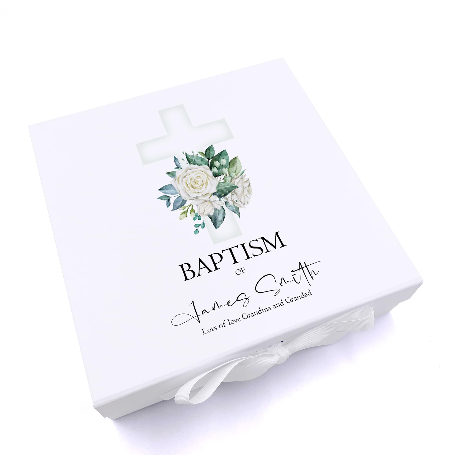 ukgiftstoreonline Personalised Baptism Green Cross Keepsake Memory Box Gift (Large)