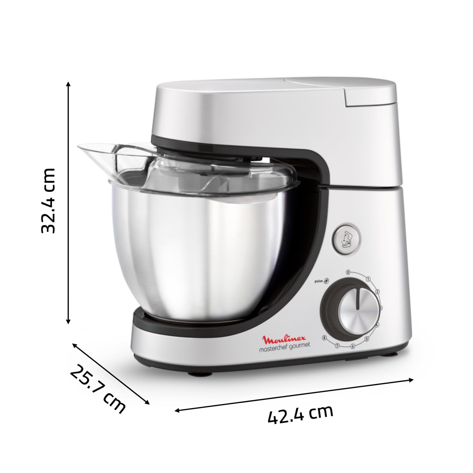 Moulinex Robot pâtissier, 1100 W, Kit de pâtisserie, Blender, Découpe-légumes avec accessoire pour macédoine, Hachoir à viande, Mini hachoir, Masterchef Gourmet argent QA519D32
