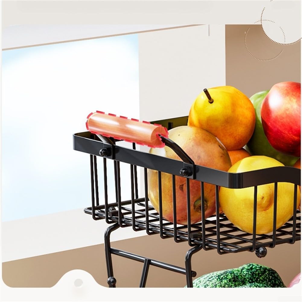 Cesta de frutas de metal de 2 niveles con gancho para plátano, estante para encimera de cocina, diseño negro, 41 x 24 x 32 cm