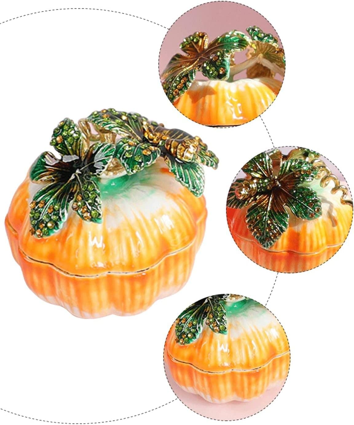 Caja de joyería pequeña, caja de almacenamiento de cerámica con forma de calabaza, contenedor, organizador de anillos, soporte for joyas, bandeja for platos, carro de regalo con diamantes de imitación
