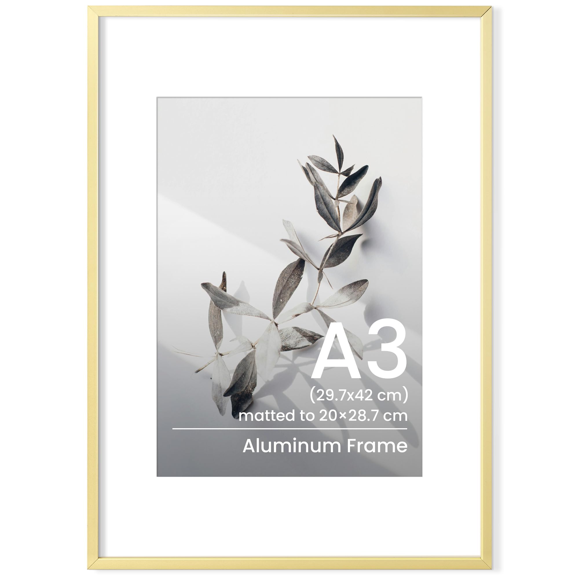 A3 Picture Frame, Metal A3(30x42 cm) Photo Frame Gold A3 Frame with Mount for A4(21x29.7 cm) A3 Poster Documents Certificate Frame with Tempered Glass for Wall Mounting for Home Family Office