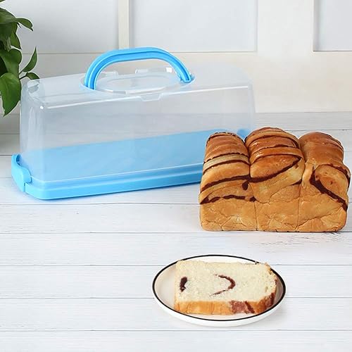 Miniatura 3 de Panera portátil con asa, contenedor de plástico rectangular para almacenamiento de alimentos, cúpula translúcida de 13 pulgadas para pasteles,