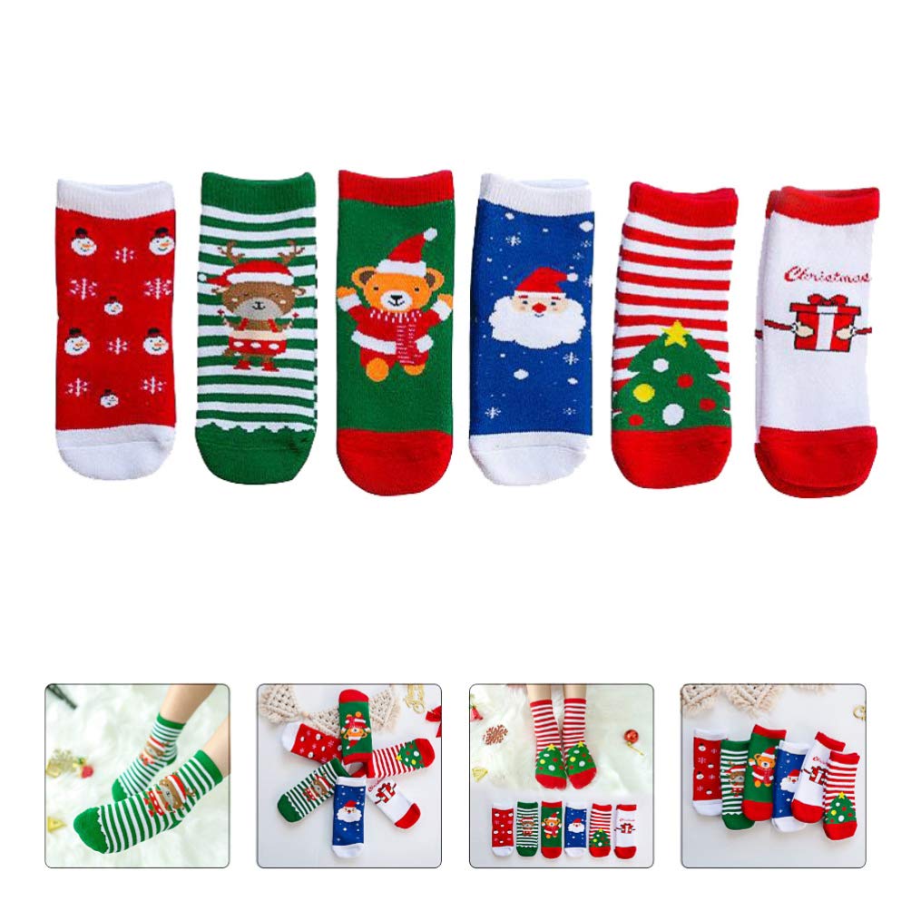 PRETYZOOM - 6 calcetines de Navidad para niños de 1 a 3 años (talla 1)