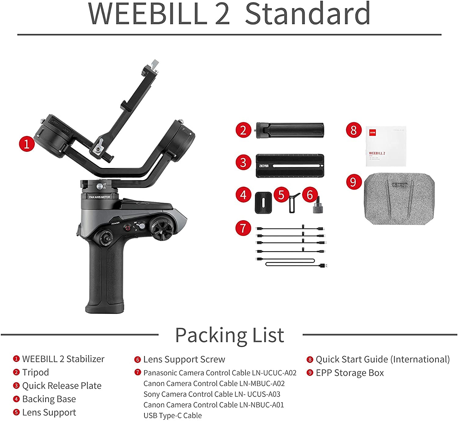Zhiyun WEEBILL 2 Gimbal Estabilizador de Video Profesional por Mirrorless & DSLR Cámaras Sony A7R3 A7M3 5D4 EOS R Z6 Z7 D850 Panasonic GH5 BMPCC Blackmagic 6K Fujifilm Carga útil de 8.8 Libras