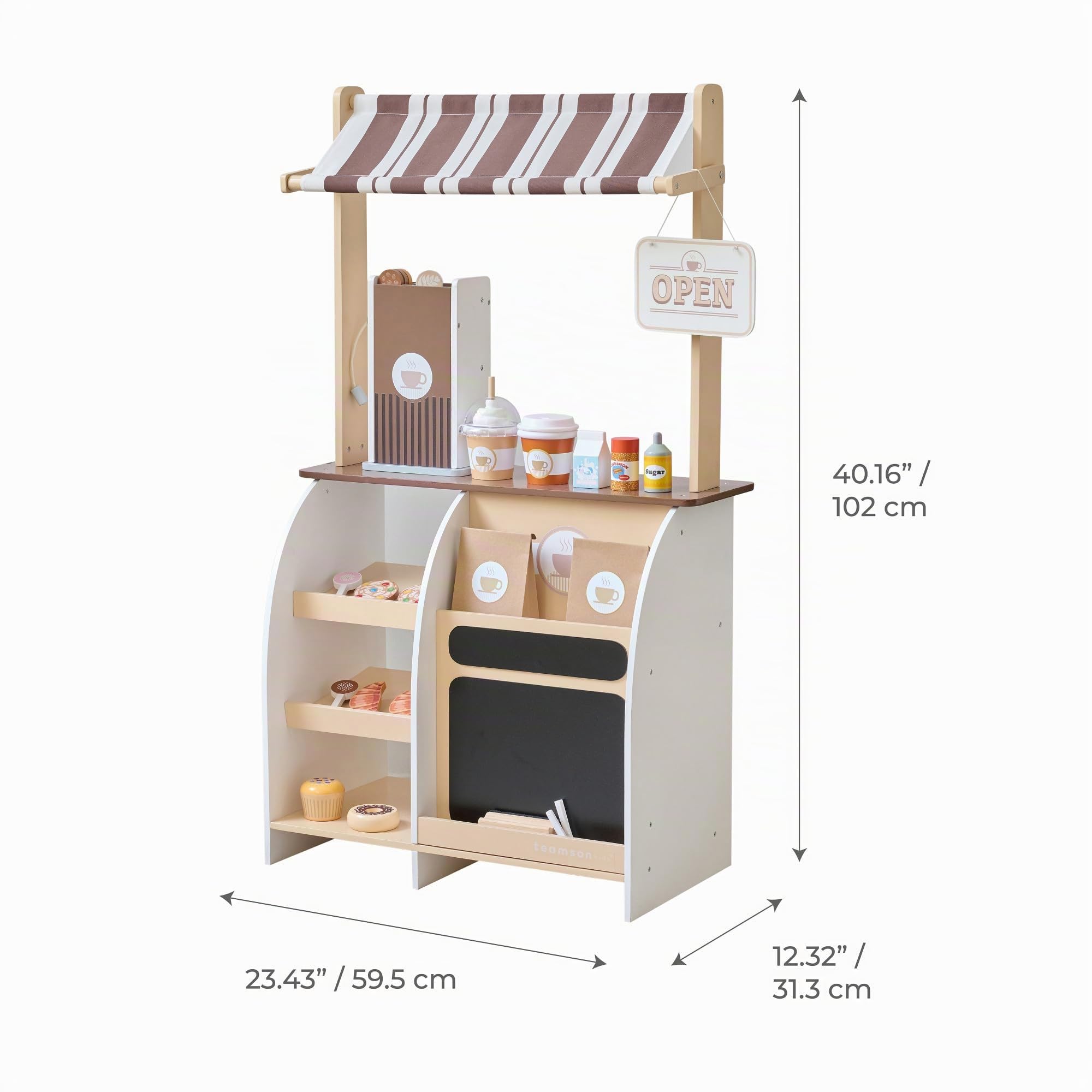 Teamson Kids Espresso Treats Stand café Jouet Bois avec Machine Expresso, pâtisseries, Tasses, Tableau Menu, Panneau Ouvert/fermé, rangements, 29 Accessoires | Machine Expresso, Pâtisseries, Tasses, Tableau Menu, Panneau Ouvert/Fermé