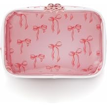 Womens bow cosmetic bag, transparent waterproof suitable for travel cute cosmetic bag girlfriend mother bridesmaid gift