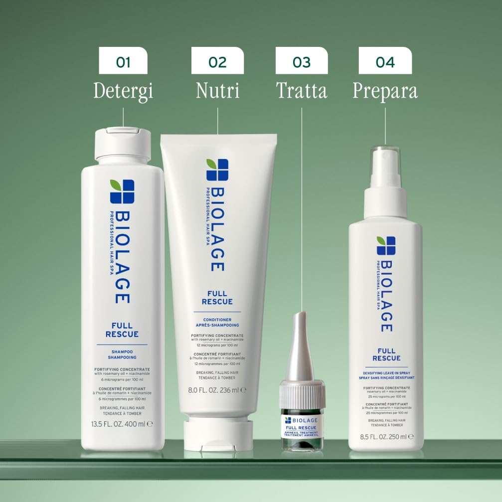 Biolage Trattamento Anti-Caduta in Fiale per Capelli Fini, Adatto a Tutti i Tipi di Capelli, Arricchito con Olio di Rosmarino, Niacinamide e Vitamina B, Full Rescue, 10 x 6 ml