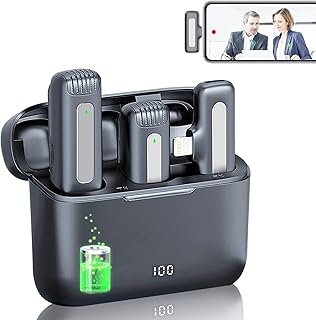 SUBOSI Wireless Lavalier Mikrofon mit Ladebox Ladecase, 2er Mikrofon Wireless für iPhone/iPad,Plug & Play, Rauschunterdrüc...