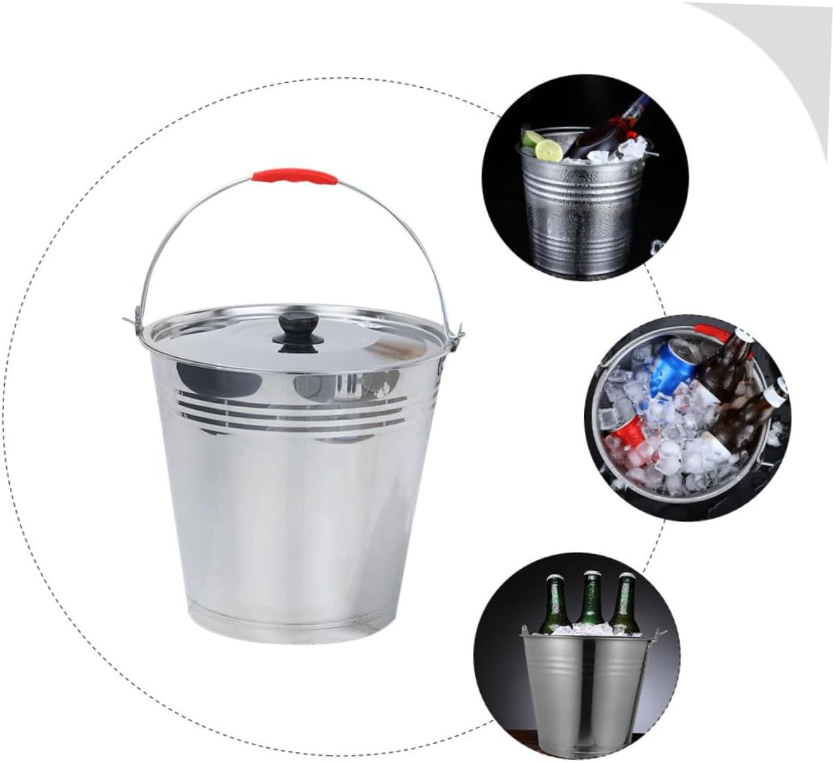 Veemoon Stainless Steel Thickened Ice Bucket with Lid 7l 26cm Sturdy Beer and Water Container for Bar Ktv Party Use