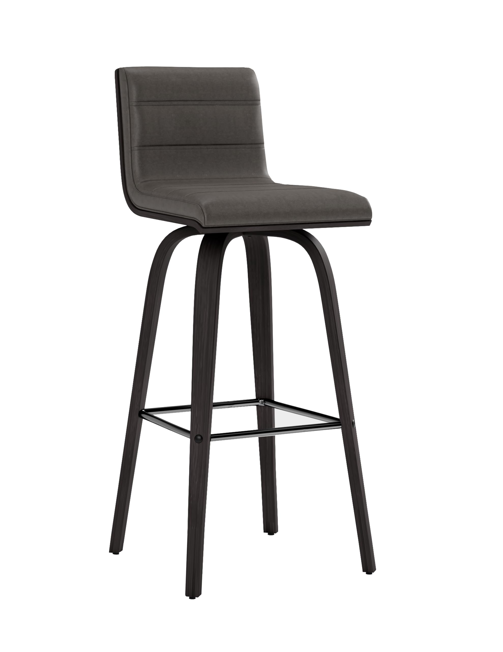Armen Living Vienna Modern Swivel 30" Bar Height Barstool with Gray Faux Leather and Black Wood Finish
