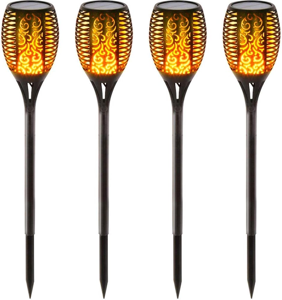BAXIA TECHNOLOGY Solar Flame Lights, Waterproof Flickering Flames Torch Lights Outdoor Solar Torches Lighting Dusk to Dawn Auto On/Off Security Torch Light for Garden Decoration and Pool 4 Packs.