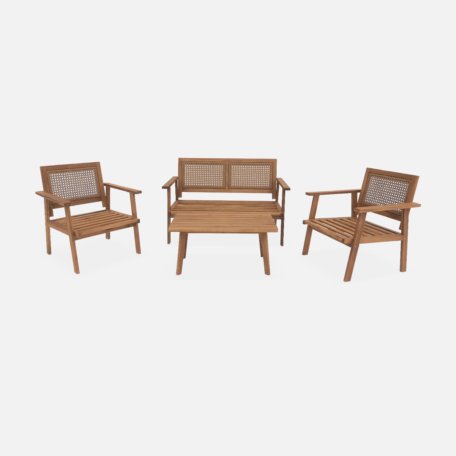 Alice's Garden - Salon de Jardin. Bohémia. cannage Rond. canapé 2 Places. 2 fauteuils. 1 Table Basse 117x64x74 cm