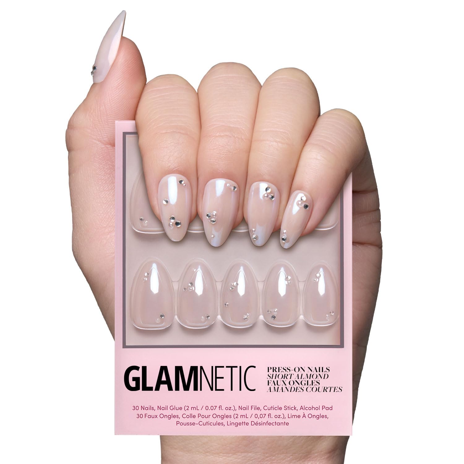 Glamnetic Press On Nails - First Dance | Nude Short Almond Fake Nails with Glossy Glazed Finish, Salon Quality | 15 Sizes - 30 Nail Kit with Glue