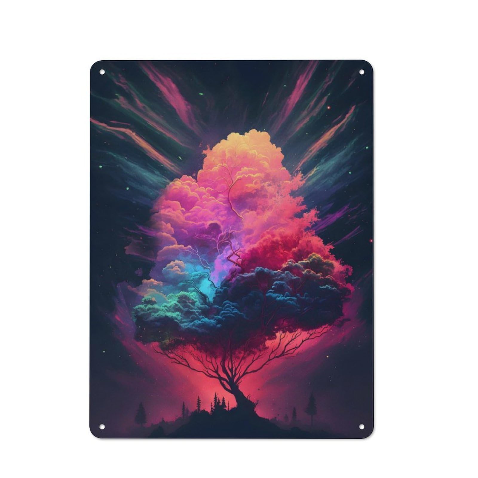 Junmoney Tree Clouds Industrial-Style Metal Plaque 40X30cm For Hallway Wall, A Winter Wall Decor Update For Hallway Decor Lovers