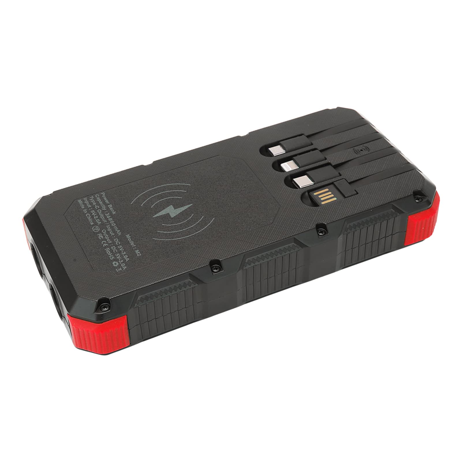 Tnfeeon Solar Power Bank, Batteria Polimerica Ad Alta capacità da 184 Wh con Tripla Porta USB Luce LED per Viaggiatori in Campeggio (rosso)