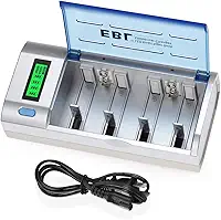 EBL Carregador de Bateria Inteligente para Baterias Recarregáveis Cd Aa Aaa 9V Ni-Mh Ni-Cd com Função de Descarga e Display Lcd
