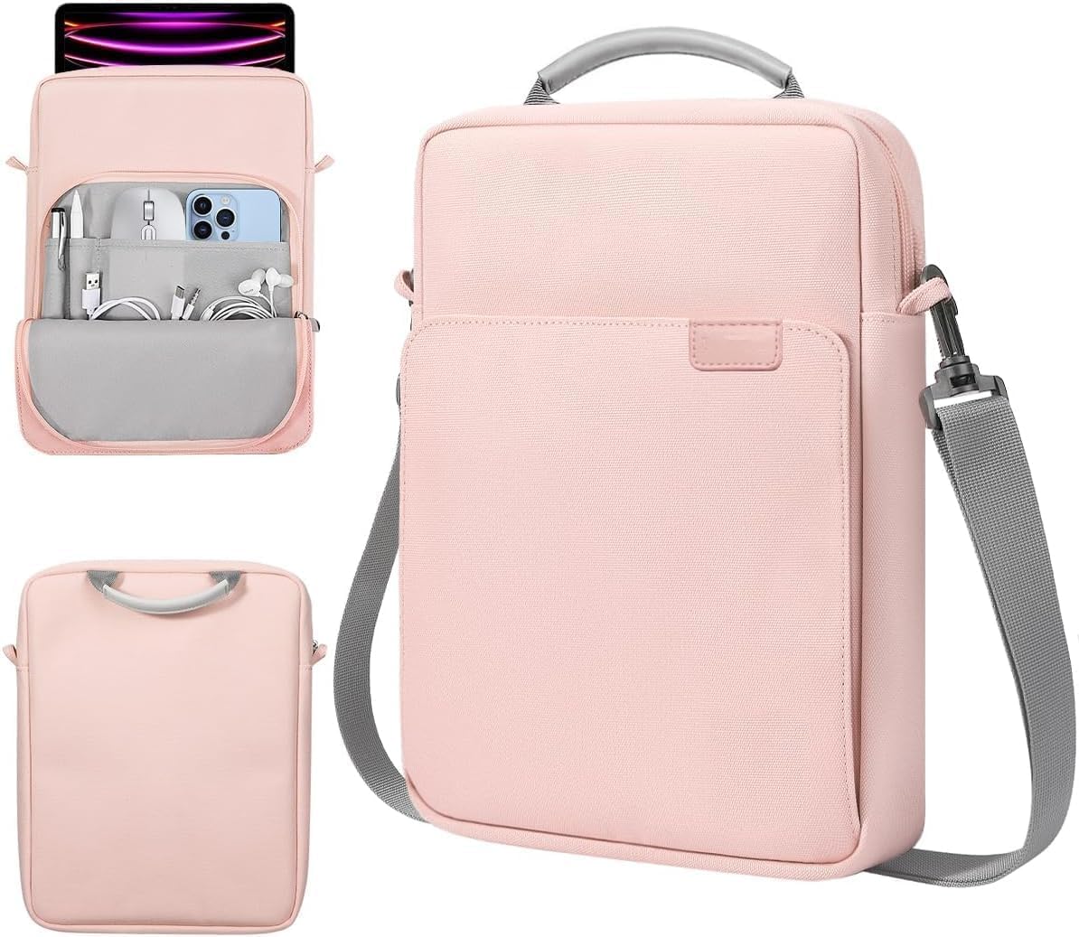 13 Inch Tablet Sleeve Bag with Handle & Shoulder Strap for iPad Air 13 Inch 2024, iPad Pro 13 Inch 2024, iPad Pro 12.9 M2 2022/2021/2020, Galaxy Tab S8+/S9+ 12.4" 2022/2023 (pink)
