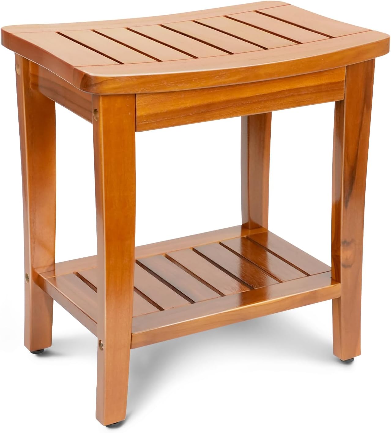 16" Compact Teak Shower Bench with Shelf, Premium Teak Shower Stool, Durable Waterproof Seat for Inside Shower, Solid Teak Wood Bench for Bathroom, Indoor & Outdoor Use