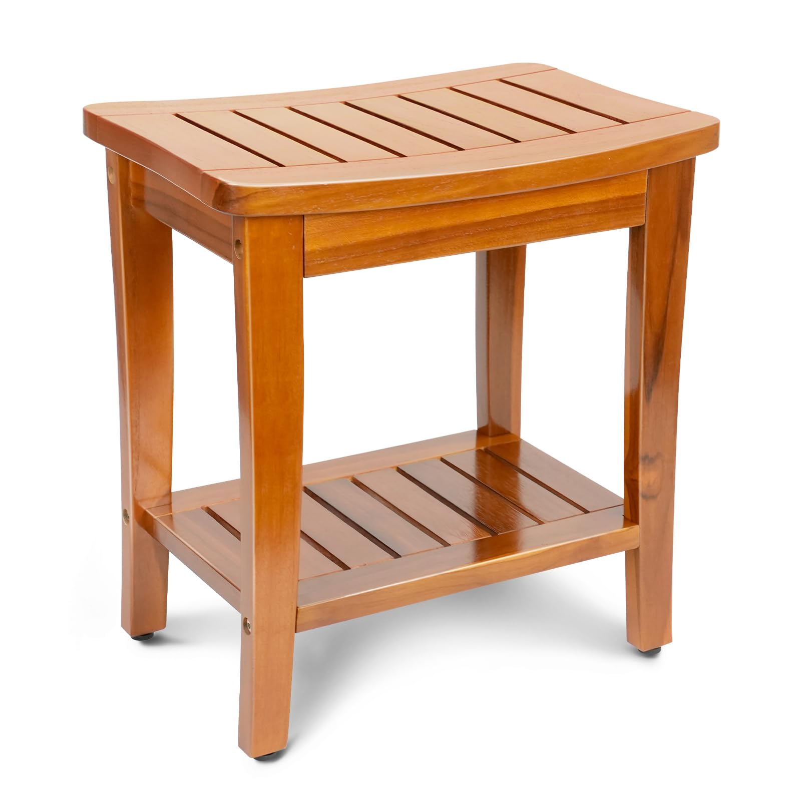 Photo 1 of 16" Compact Teak Shower Bench with Shelf, Premium Teak Shower Stool, Durable Waterproof Seat for Inside Shower, Solid Teak Wood Bench for Bathroom, Indoor & Outdoor Use