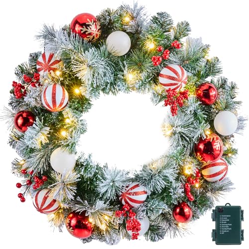 Pre-Lit Artificial Christmas Wreath 24Inch, Christmas Door...