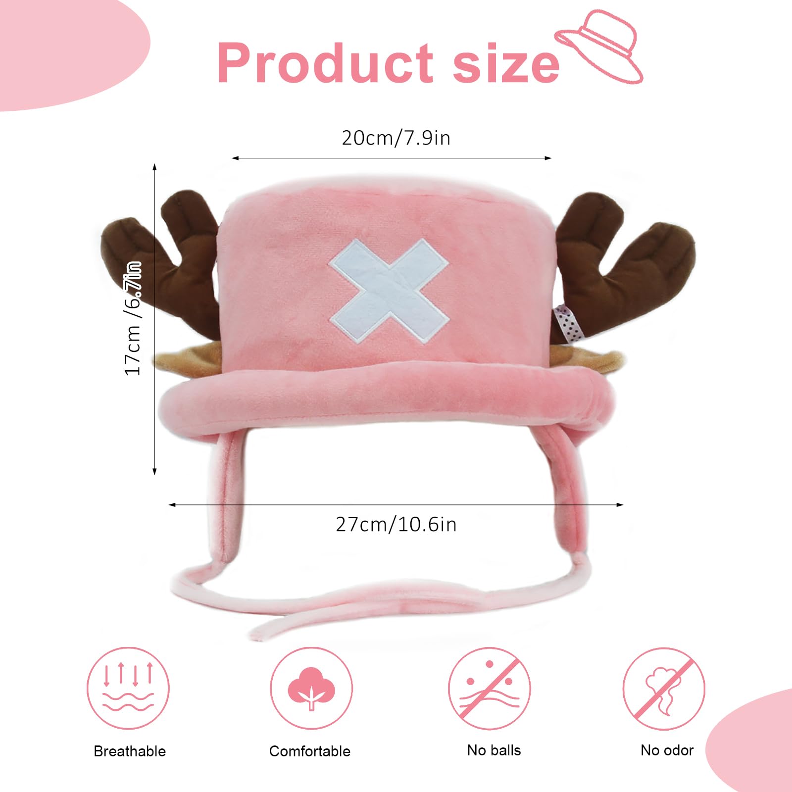 Anime Cosplay Sombrero Chopper Gorro Anime Hat, Cosplay Fiesta Cumpleaños Gorro de Felpa, Lindo Gorro de Felpa para Adultos y Niños