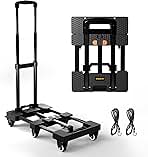 Folding Hand Truck 500lbs, Portable Heavy Duty Dolly Cart, 6 Wheels Collapsible Luggage Cart with 2 Elastic Ropes - Compact Trolley Cart for Easy Moving - Ideal Hand Cart for Travel and More