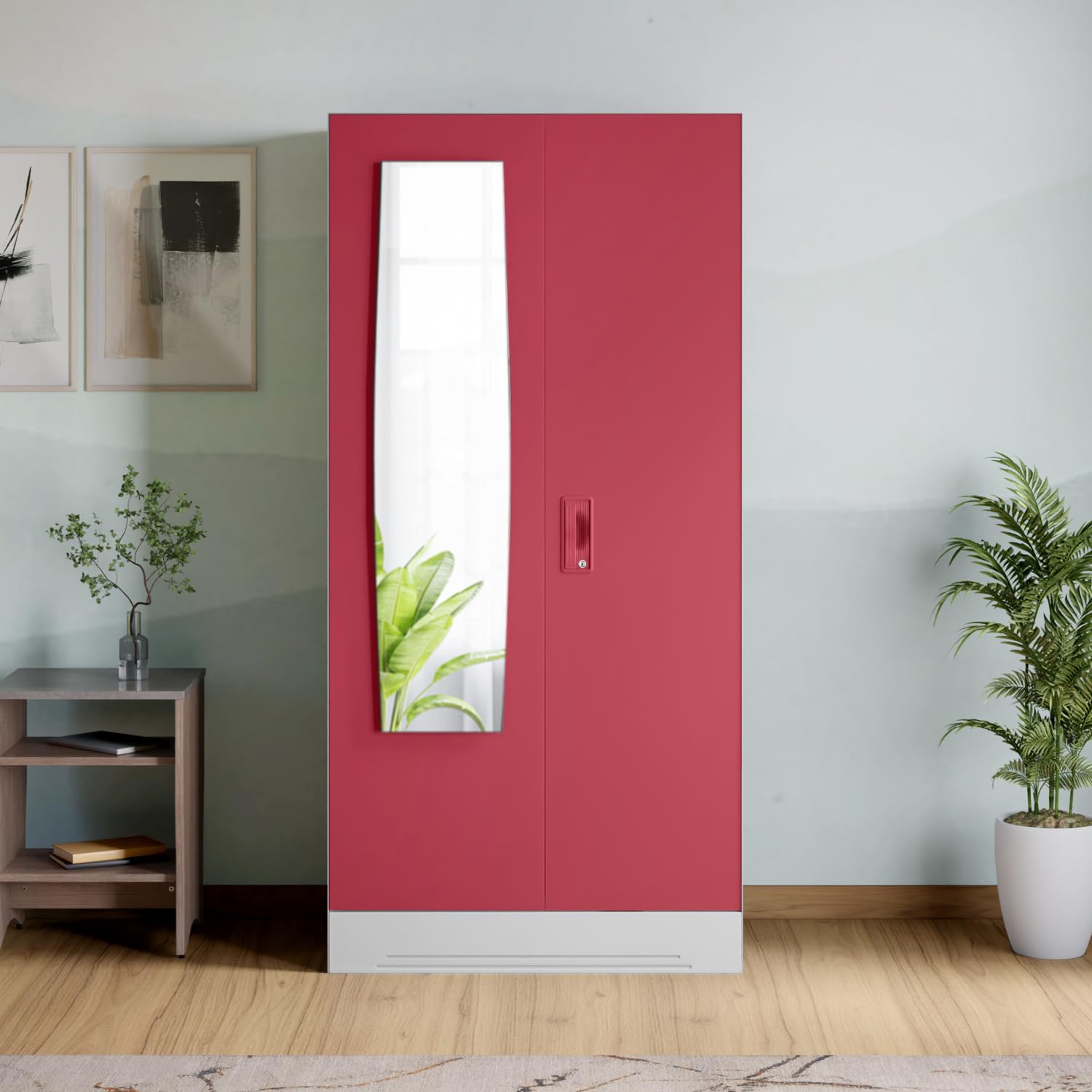 Interio by Godrej Slimline 2-Door Steel Almirah with Plain Mirror (Winter Berry), 1-Year Warranty, 1 Locker, 1 Drawer-image-3