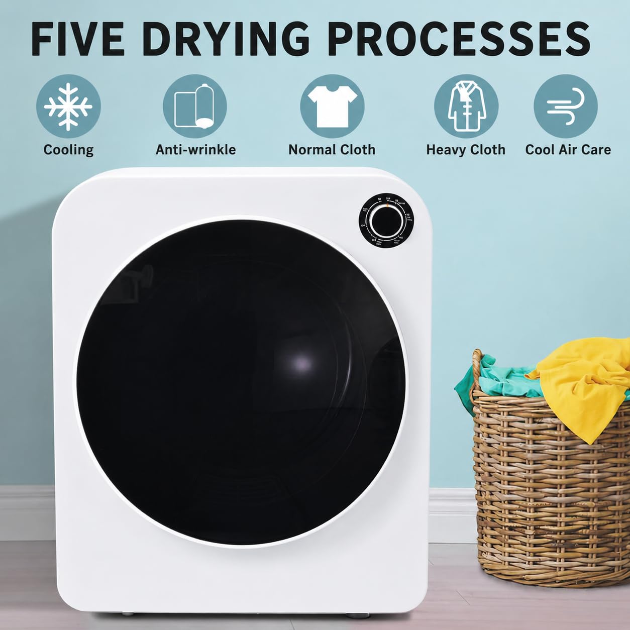 Wäschetrockner mit Abluftbetrieb, 3 kg, 830 W, Trommel, Edelstahl, Dreifach-Filtration, 5 Programme, Weiß, Überhitzungsschutz, Wandmontage, Energieklasse G, LED-Anzeige