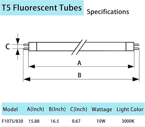 Miniatura 8 de Paquete de 3 bombillas fluorescentes F10T5830L de 16 pulgadas de repuesto para Jasco, Philips, Lineal T5 10W 3000K bombillas blancas cálidas, base