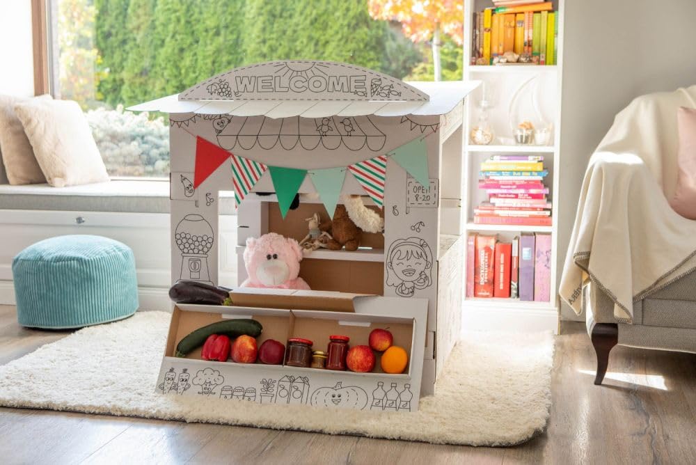 Tektorado - Spielhaus aus Pappe für Kinder - Kinderspielhaus aus Karton zum Bemalen und Spielen - für Outdoor & Indoor - für Kinder ab 3 Jahren - Kaufladen