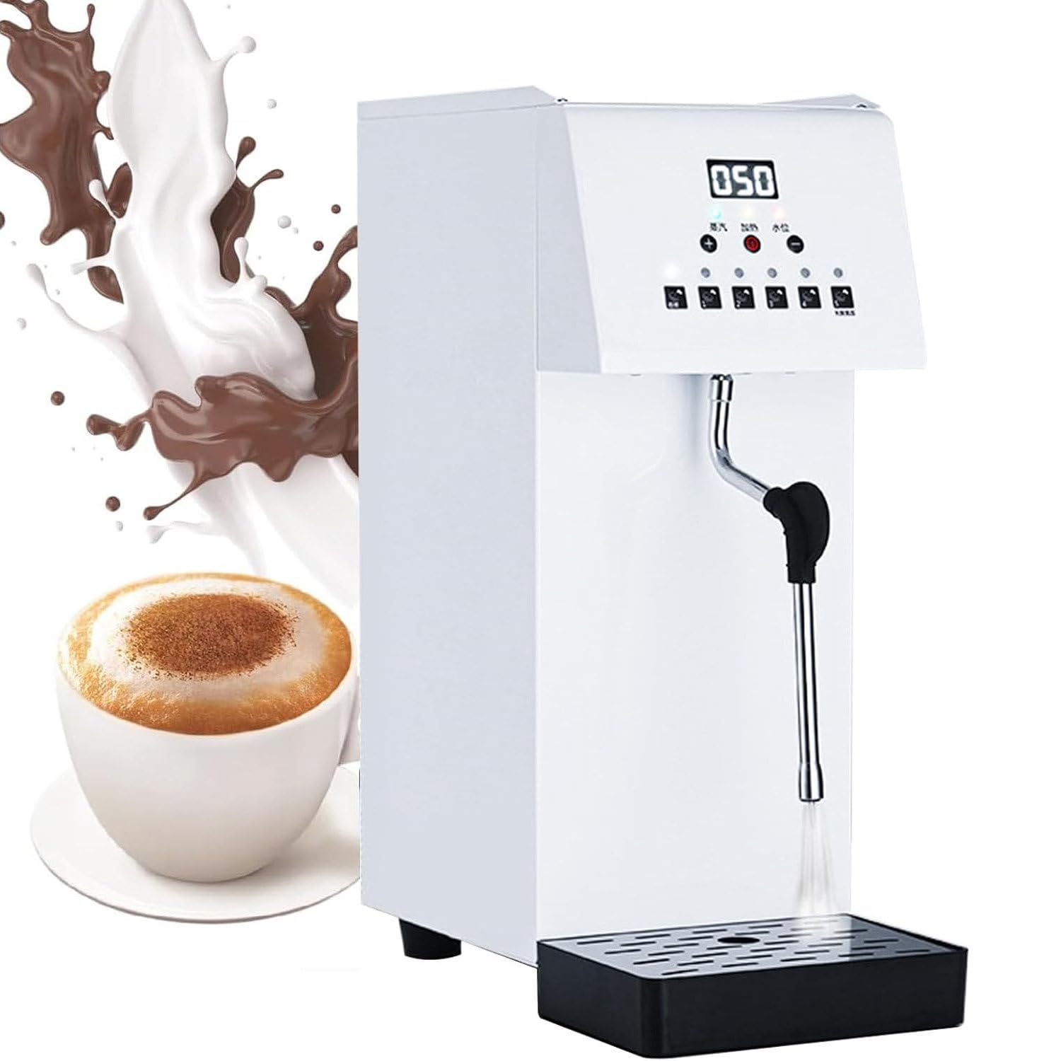 Espumador de leche eléctrico y vaporizador con 5 ajustes de temperatura, varilla de vapor de 360° y pantalla LED para una preparación perfecta de café y té.