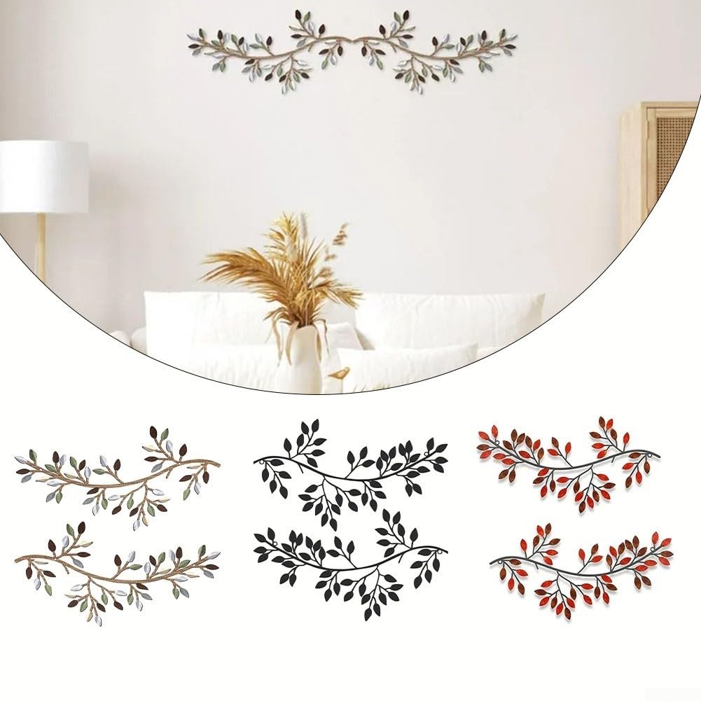 2 stuks metalen boomblad wanddecoratie wijnstok olijftak blad muurkunst muur opknoping decoratieve muur sculptuur kunst voor slaapkamer woonkamer wanddecoratie (zwart