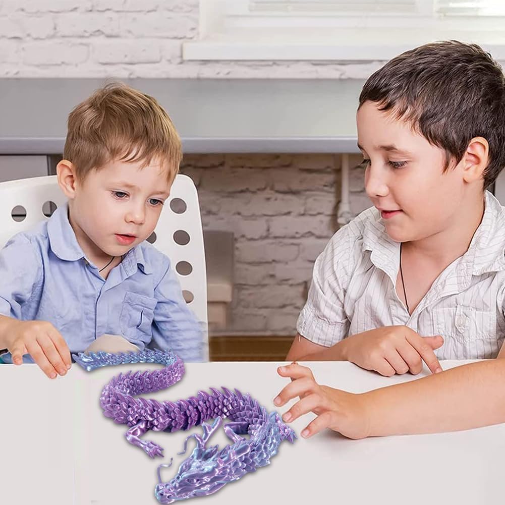 3D Gedruckter Beweglicher Drache Mit Ei - 28cm Fantasy Deko Figur (Laser Lila Gold)