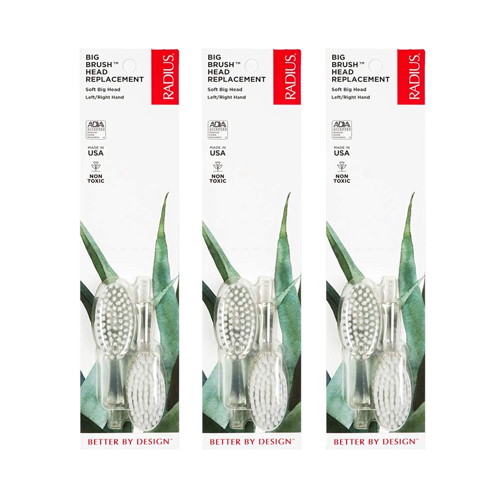 RADIUS Toothbrush Replaceable Brush Heads 2-Count Improve Gum Health & Reduce Gum Issues - Soft Big Head - Pack of 3