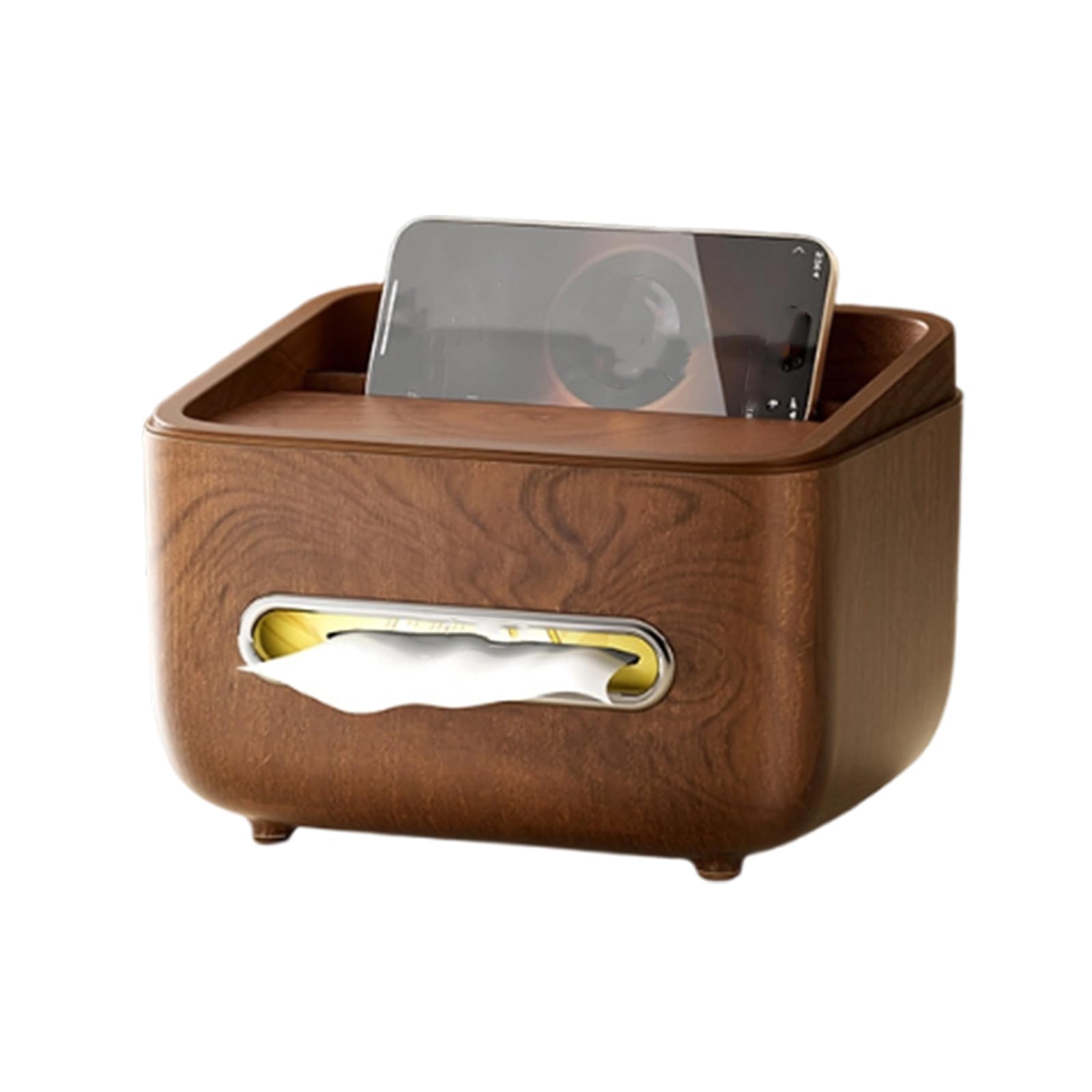 Handcrafted Wood Tissue Dispenser with Smartphone Holder Paper Storage Container for Home Decoration Household Storage Planner