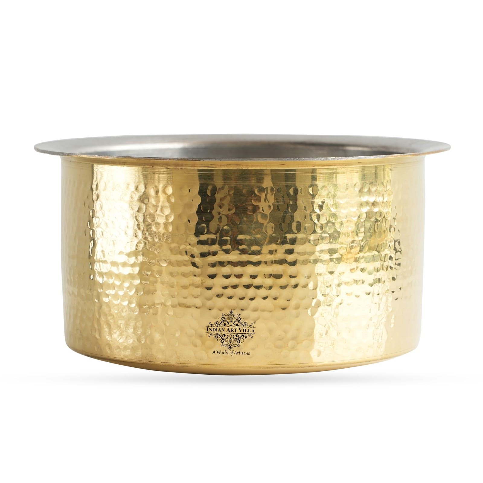 Indian Art Villa Brass Hammered Patila With Lid - 68 Oz Tin Lined Cookware & Serveware - View #10
