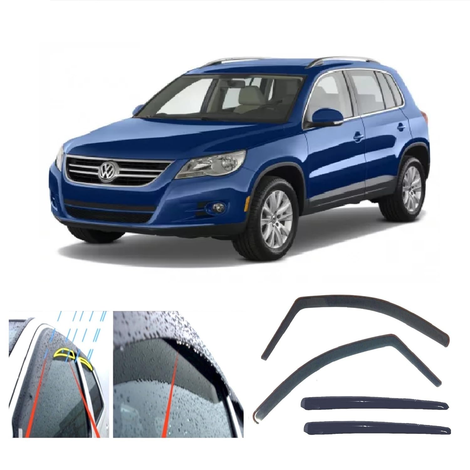 4 deflectores de viento de lluvia, deflectores ventanilla coche para Volkswagen Tiguan (5N) 2007 2008 2009 2010 2011 2012 2013 2014 2015 2016