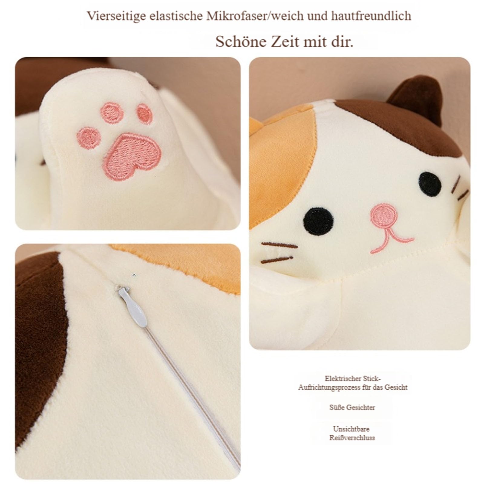 Langer Katzen plüsch Kissen, 3D niedliche Katze Plüschtiere, Puppe Spielzeug Schlafkissen, riesen XXL Kawaii plüschtier, Ausgestopftes Tier Wurfkissen, Geschenk Für Kinder Freundin (110cm,Grau)