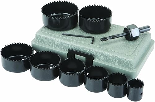 Juego de sierra perforadora de acero al carbono de 11 piezas con estuche de transporte