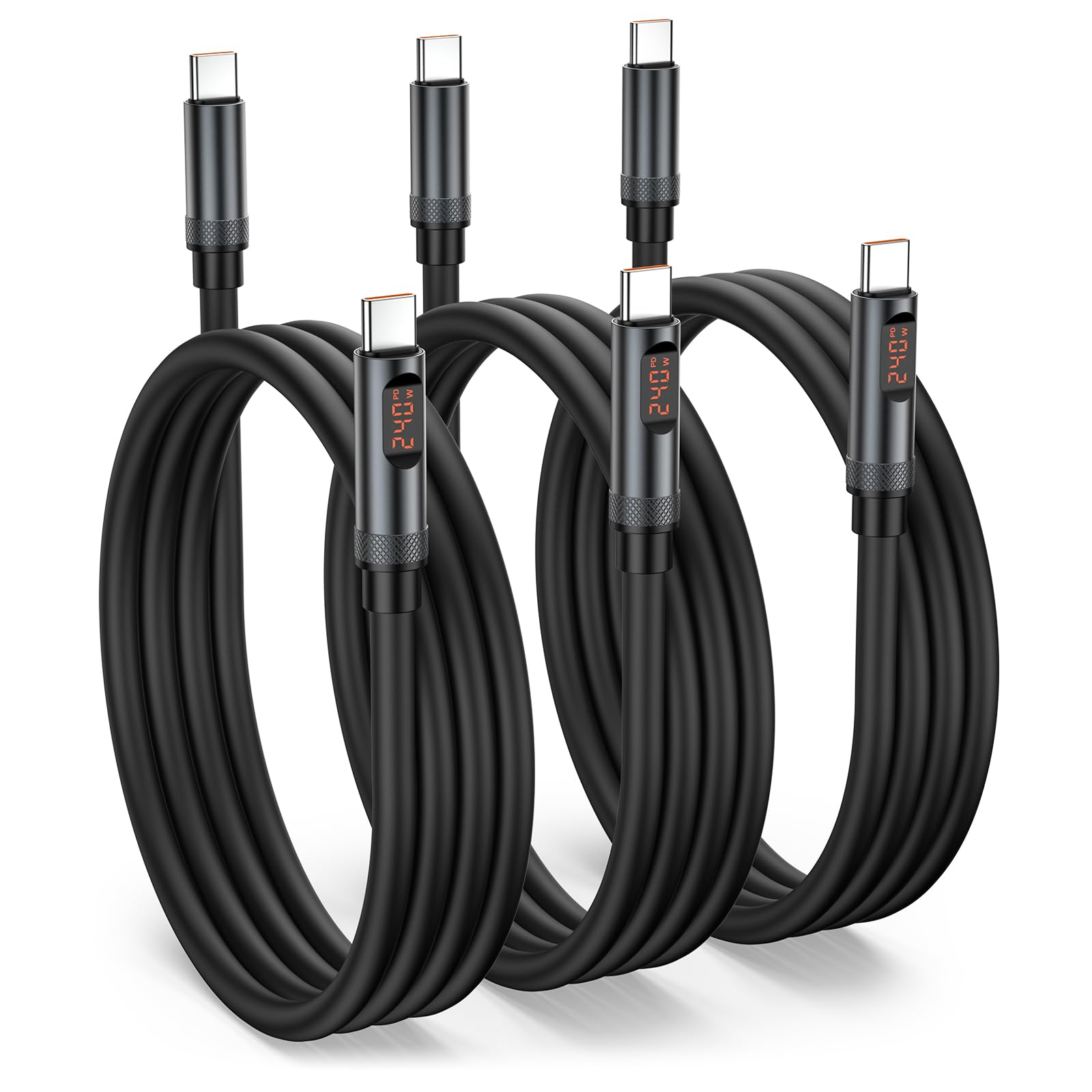 Cable USB C a USB C de 240 W con pantalla, [4 pies/3 unidades] Cable de carga USB C a USB C, cable de carga rápida tipo C compatible con iPhone 16/15 Pro Max, Galaxy S25/S24, MacBook Pro/Air, iPad